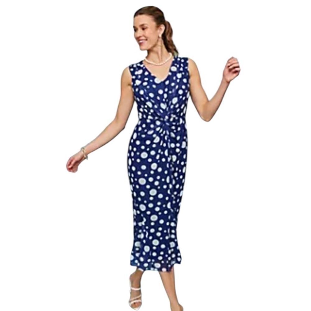 Isaac Mizrahi Live! Navy Always Isaac Twist Front Mesh Midi Dress size large